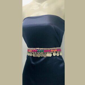 Vintage Afghan Belly Dance Belt: Embroidered Tribal Coin Belt